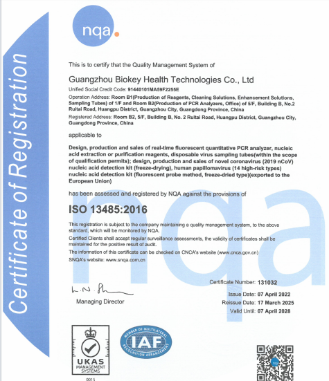 الصين Guangzhou BioKey Healthy Technology Co.Ltd الشهادات